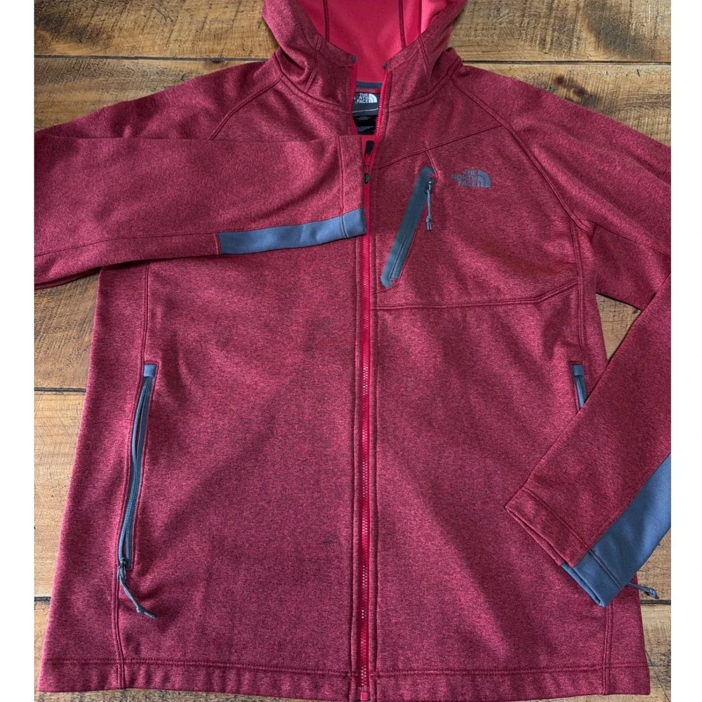 The North Face Mens Red Full Zip Hooded Fleece Sweatshirt Jacket Size Large